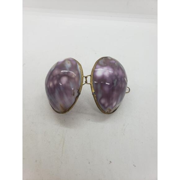 Vintage Handmade Cowrie Sea Shell Hinged Snuff Trinket Ring Stash Box Locket - Picture 6 of 11